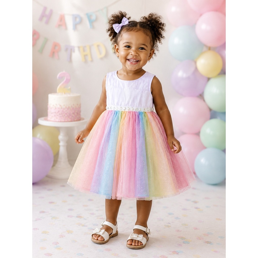 Blueberry Boulevard Dress Girls 2T Rainbow Tulle Tutu Party Rhinestone Mesh